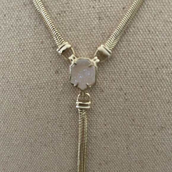 Kendra Scott Starla Iridescent Drusy Gold Plated Snake Chain Y Necklace 21"-23" - Picture 4 of 6